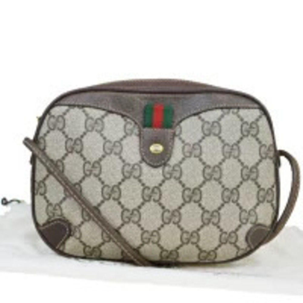 Gucci Sherry Crossbody Shoulder Bag Pouch Clutch Interlocking GG Brown Leather